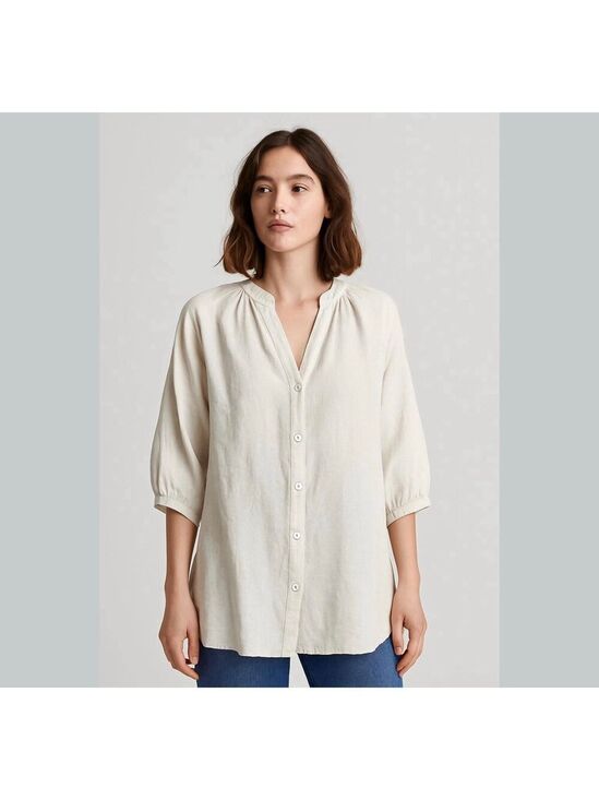Zara Tops - Zara women linen blend shirt tunic button down Beige Natural M and L